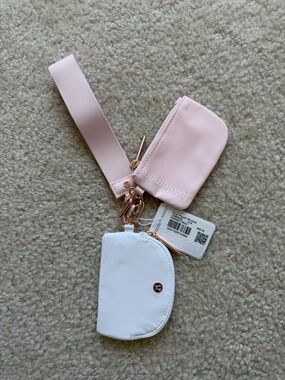 Lululemon Athletica Duel Pouch Wristlet Pink & White Keychain NWT